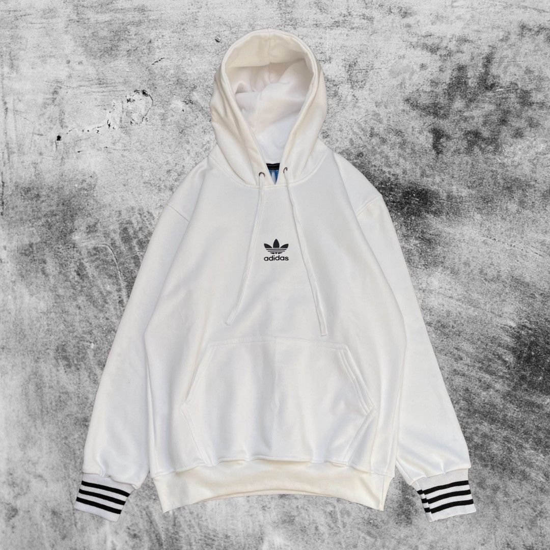 Hoodie Adidas Center Logo Rib Line Putih Fesyen Pria Pakaian Baju Luaran di Carousell