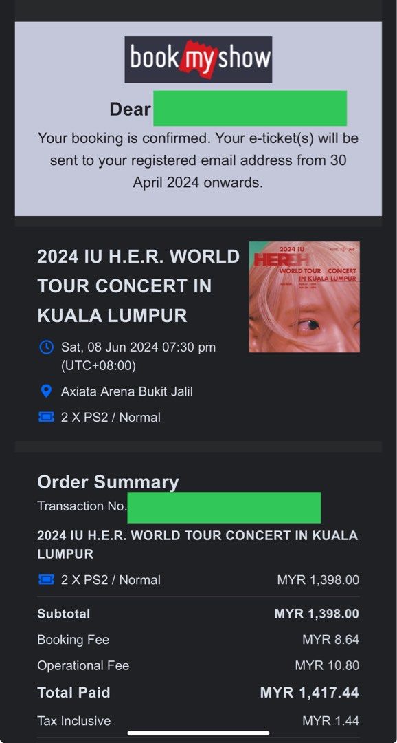 IU Concert Malaysia 2024 PS2 x 2, Tickets & Vouchers, Event Tickets on