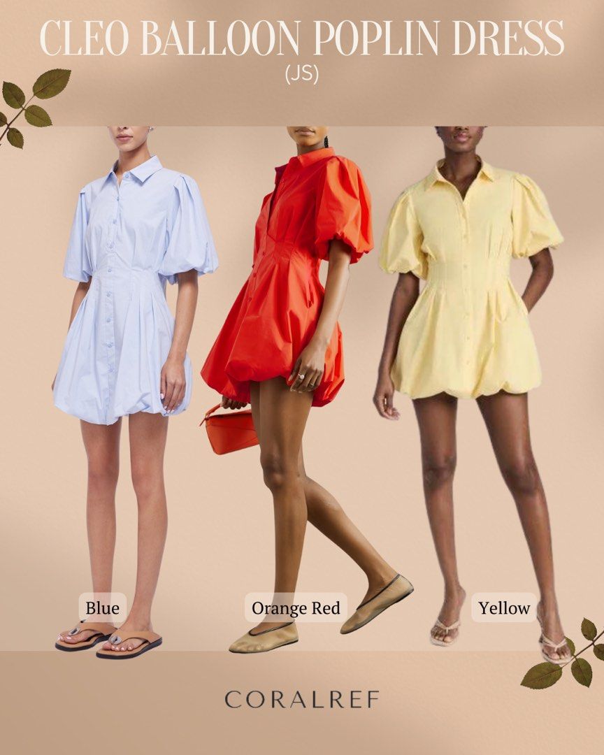 Jonathan Simkhai Cleo Balloon Poplin Mini Dress in blue yellow and orange red Women s Fashion Dresses Sets Dresses on Carousell