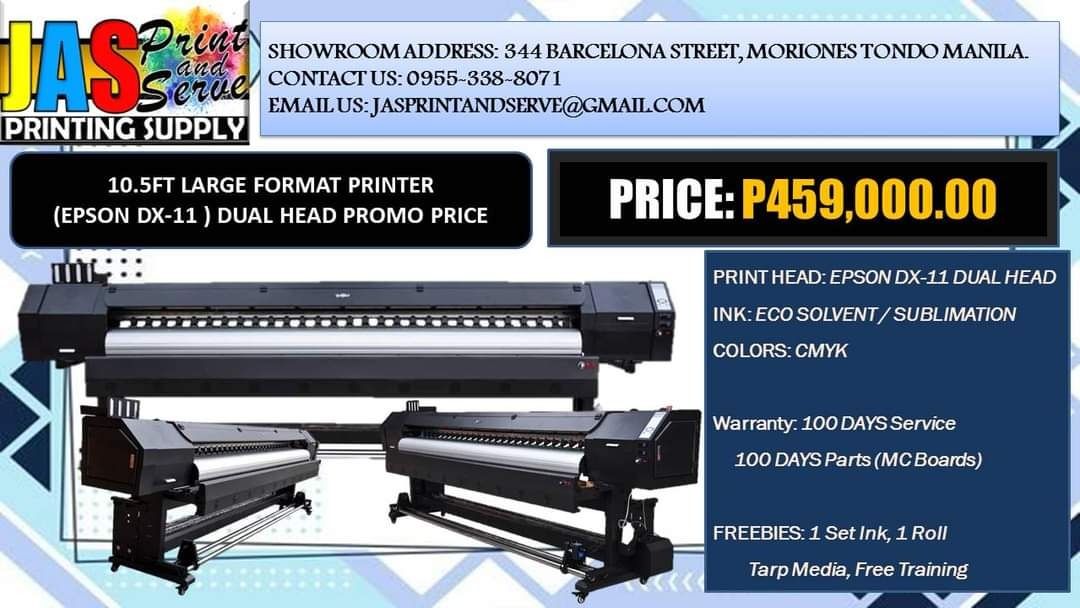 LARGE FORMAT PRINTING MACHINE (Category: Printers, Scanners & Copiers) located in Caloocan City. Submitted by melvinflor41363 (Listing ID 1295127100, Image 2). Description: We are legit supplier of Brand New DX11, Dual Head DX11 & i3200 Tarpaulin Sublimation Printer Machine 6f and 10ft, Brand New Laser Cutter and Brand New Cutter Plotter, Brand New Heat Press and other kind of printing machines. We also have printing consum6bles, and other printi