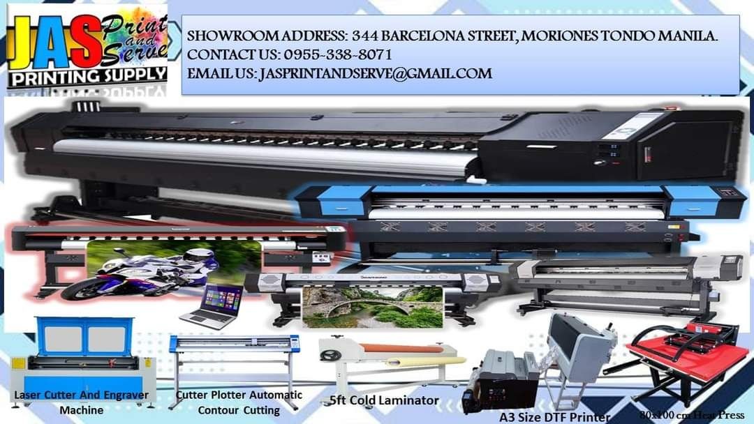 LARGE FORMAT PRINTING MACHINE (Category: Printers, Scanners & Copiers) located in Caloocan City. Submitted by melvinflor41363 (Listing ID 1295127100, Image 1). Description: We are legit supplier of Brand New DX11, Dual Head DX11 & i3200 Tarpaulin Sublimation Printer Machine 6f and 10ft, Brand New Laser Cutter and Brand New Cutter Plotter, Brand New Heat Press and other kind of printing machines. We also have printing consum6bles, and other printi