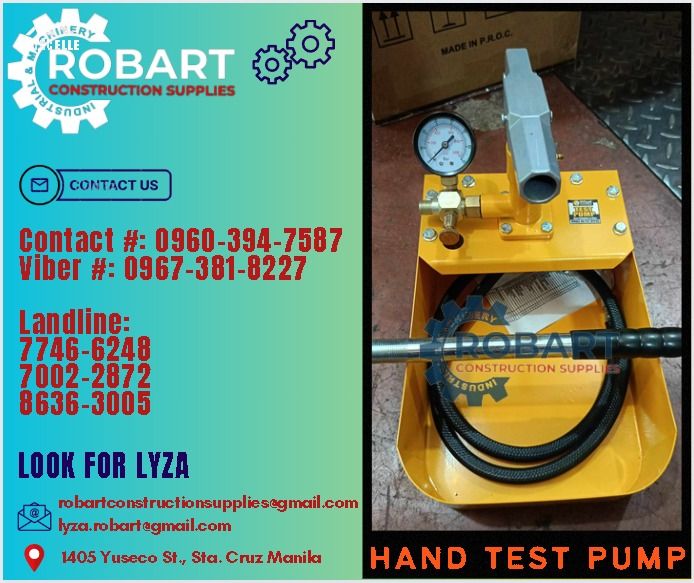 Manual Hand Test Pump (Category: Construction Tools & Equipment) located in Manila. Submitted by lyzarobart11 (Listing ID 1295070898, Image 1). Description: Manual Hand Test Pump Capacity: 6.0MPA Pressure: 5 Liters 𝐒𝐄𝐍𝐃 𝐔𝐒 𝐌𝐄𝐒𝐒𝐀𝐆𝐄 𝐅𝐎𝐑 𝐈𝐍𝐐𝐔𝐈𝐑𝐈𝐄𝐒 ‼️ 0 9 6 7 3 8 1 8 2 2 7 0 9 6 0 3 9 4 7 5 8 7 𝐋𝐚𝐧𝐝𝐥𝐢𝐧𝐞 𝐍𝐮𝐦𝐛𝐞𝐫𝐬: 𝟕 𝟕 𝟒 𝟔 - 𝟔 𝟐 𝟒 𝟖 / 𝟕 𝟎 𝟎 𝟐 - 𝟐 𝟖 𝟕 𝟐 / 𝟖 𝟔 𝟑 𝟔 - 𝟑 𝟎 𝟎 𝟓 𝐋𝐎𝐎𝐊 𝐅𝐎𝐑 𝐋