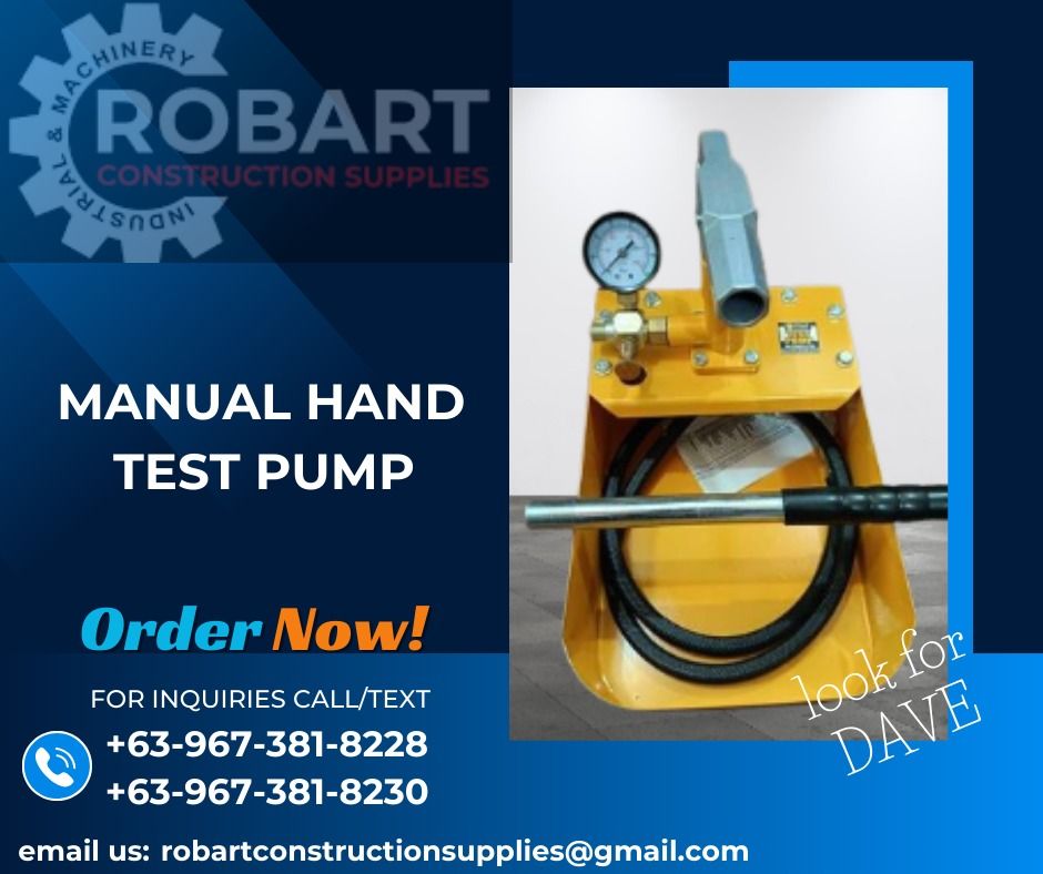 MANUAL HAND TEST PUMP (Category: Construction Tools & Equipment) located in Caloocan City. Submitted by gabo. (Listing ID 1295094101, Image 1). Description: SALE❗ ❗ ❗ SALE❗ ❗ ❗ SALE❗ ❗ ❗ MANUAL HADN TEST PUMP BRAND: TITAN CAPACITY: 12LITERS PRESSURE: 6MPA LOOK FOR: Dave T. Cariño 0 9 6 7 3 8 1 8 2 2 8 / 0 9 6 7 3 8 1 8 2 3 0 7 7 4 6-6 1 4 8 / 7 0 0 2- 2 8 7 2 / 8 6 3 6-3 0 0 5 𝑹𝑶𝑩𝑨𝑹𝑻 𝑪𝑶𝑵𝑺𝑻𝑹𝑼𝑪𝑻𝑰𝑶𝑵 𝑺𝑼𝑷𝑷𝑳𝑰𝑬𝑺 📍 S&L BUILDING