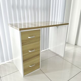 Maple & white color glossy office computer study work table desk with drawers