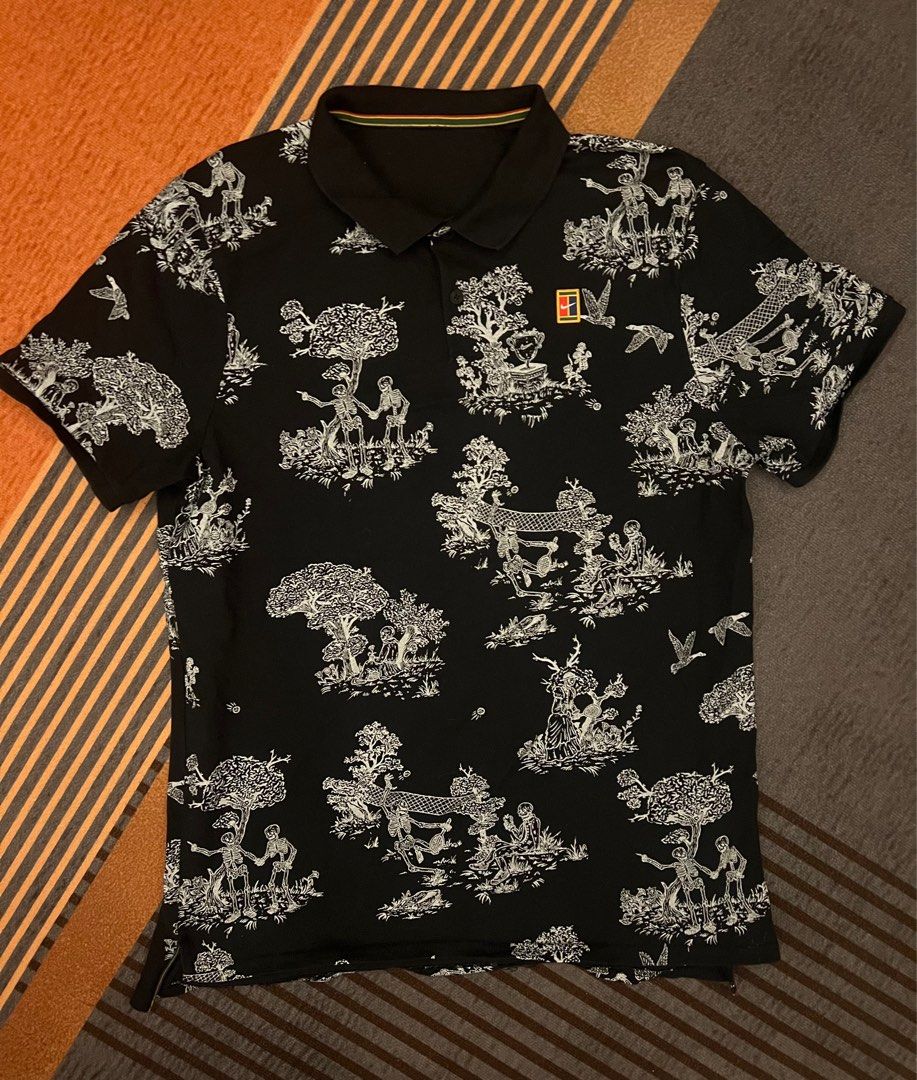 Nike X Andre Agassi Black Tennis Court Skeleton Graphic Shirt Rare