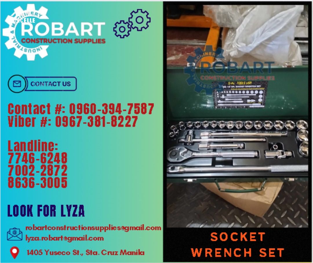 Socket Wrench Set (Category: Construction Tools & Equipment) located in Manila. Submitted by lyzarobart11 (Listing ID 1295054482, Image 1). Description: Socket Wrench Set 8-32mm Sks 1/2" drive (24pcs) 𝐒𝐄𝐍𝐃 𝐔𝐒 𝐌𝐄𝐒𝐒𝐀𝐆𝐄 𝐅𝐎𝐑 𝐈𝐍𝐐𝐔𝐈𝐑𝐈𝐄𝐒 ‼️ 0 9 6 7 3 8 1 8 2 2 7 0 9 6 0 3 9 4 7 5 8 7 𝐋𝐚𝐧𝐝𝐥𝐢𝐧𝐞 𝐍𝐮𝐦𝐛𝐞𝐫𝐬: 𝟕 𝟕 𝟒 𝟔 - 𝟔 𝟐 𝟒 𝟖 / 𝟕 𝟎 𝟎 𝟐 - 𝟐 𝟖 𝟕 𝟐 / 𝟖 𝟔 𝟑 𝟔 - 𝟑 𝟎 𝟎 𝟓 𝐋𝐎𝐎𝐊 𝐅𝐎𝐑 𝐋𝐘𝐙𝐀 𝘌𝘮𝘢�