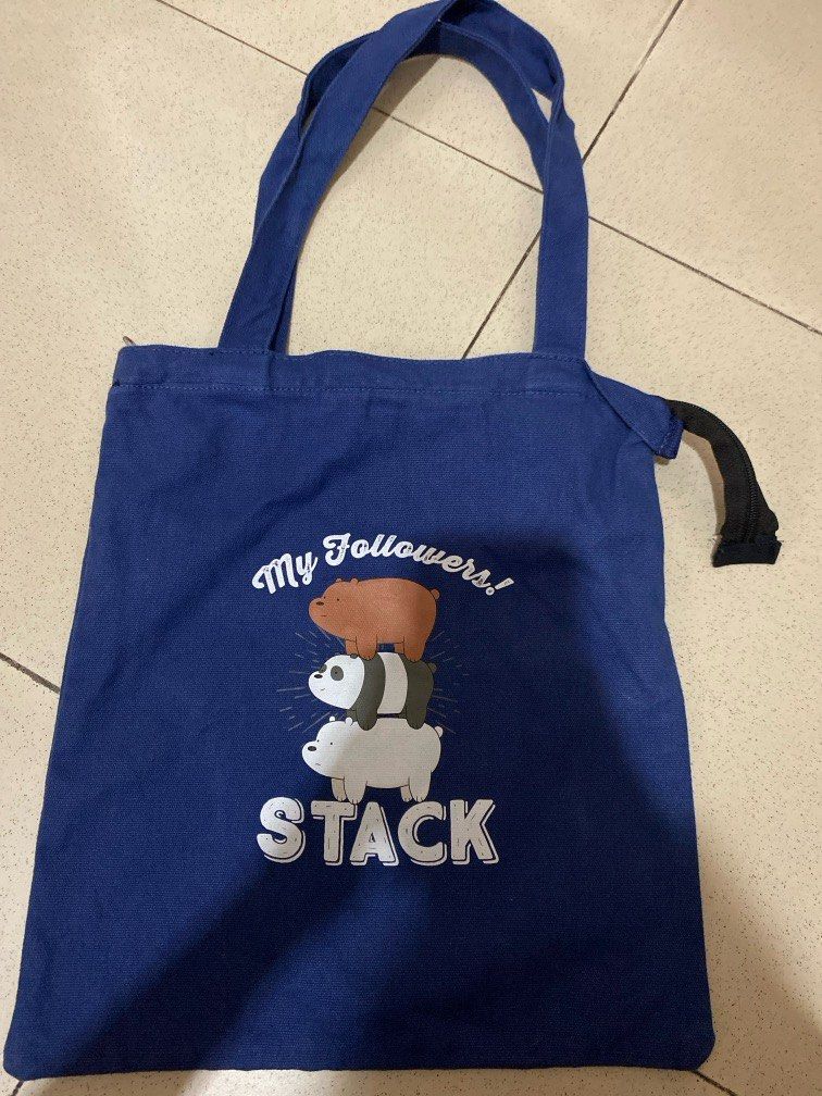 Miniso Small Navy Tote Bag Tas Totebag We Bare Bears Miniso Navy Nego,  Fesyen Wanita, Tas