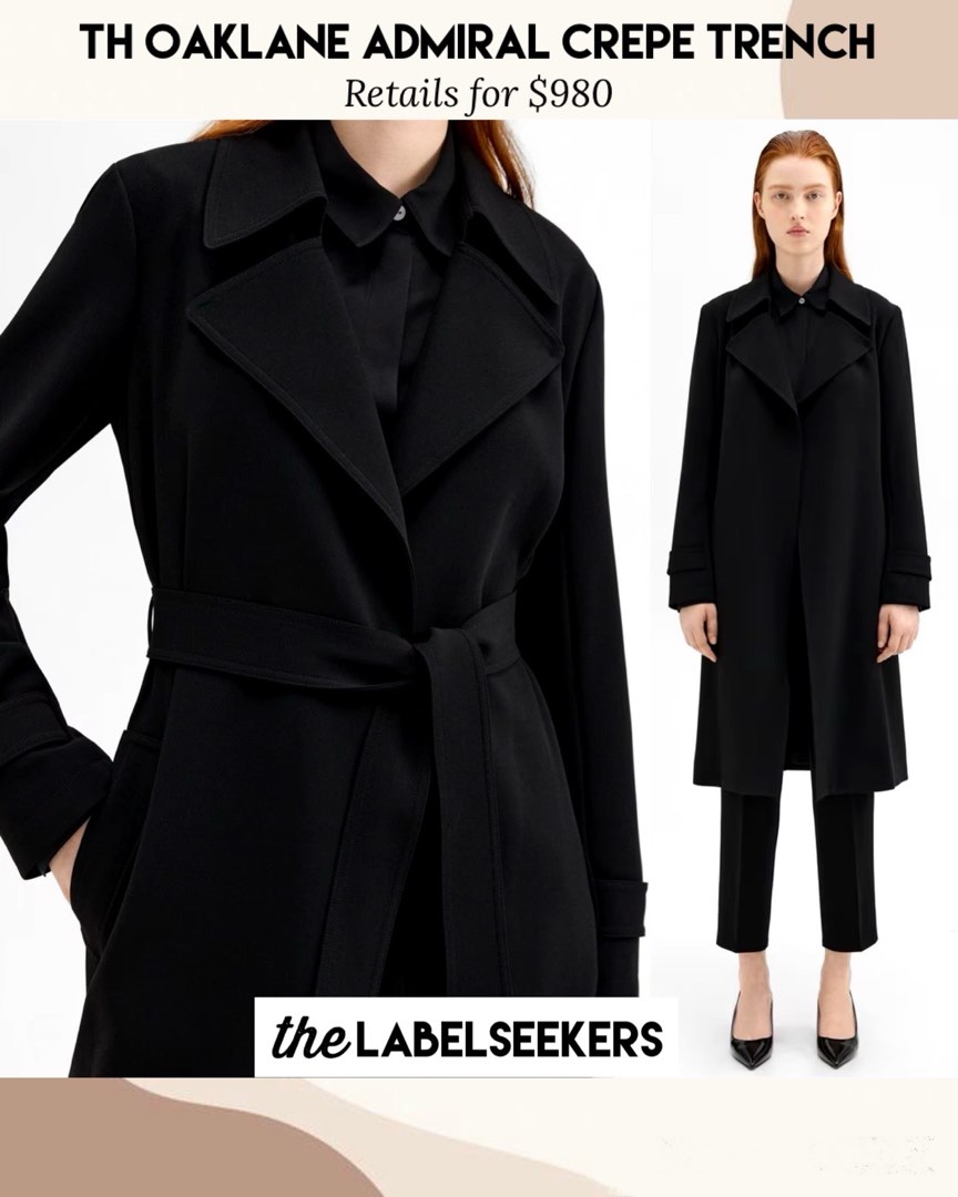 Theory Oaklane Admiral Crepe Trench Coat in Black Women s Fashion Coats Jackets and Outerwear on Carousell