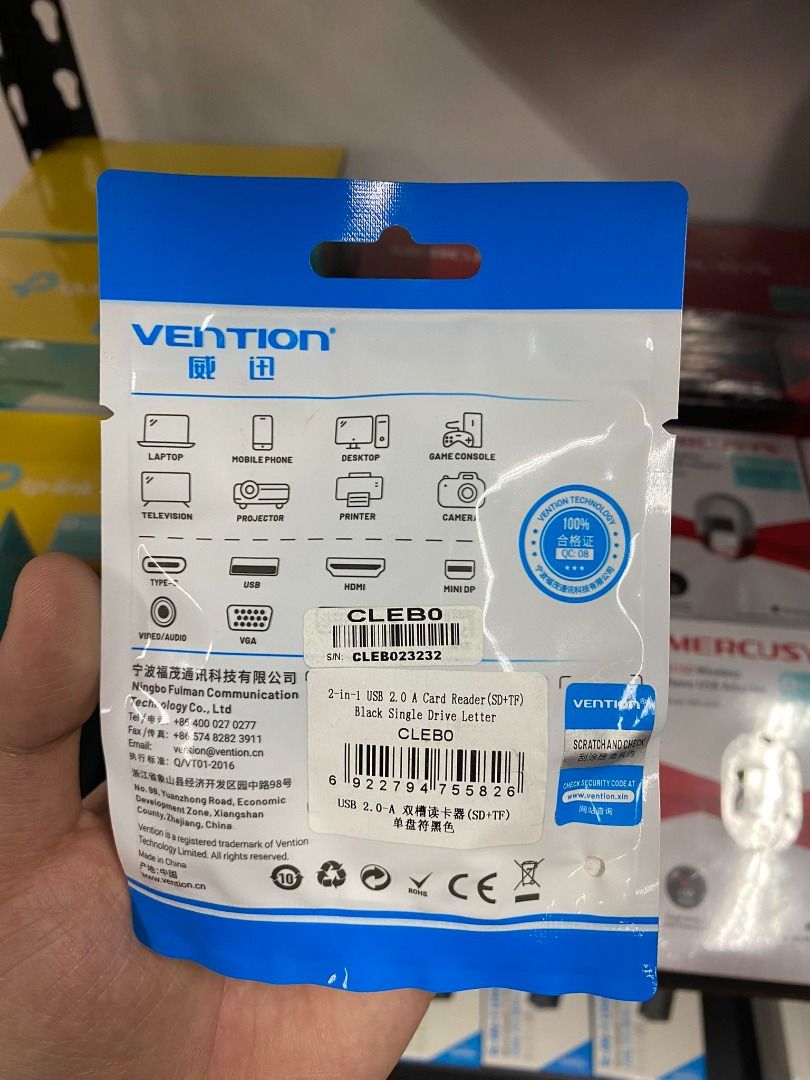 Vention 2 in 1 USB 2.0 Card Reader (SD+microSD) Black Single Drive Letter CLEB0 (Category: Cables & Adaptors) located in Pasig City. Submitted by technofuseofficial (Listing ID 1295050106, Image 2). Description: Vention 2 in 1 USB 2.0 Card Reader (SD+microSD) Black Single Drive Letter CLEB0 Model: CLEBO Color: Black Connector Type: USB-A 2.0 Male / SD / microSD Interface Techniques: Nickel-plated Card Slot: 2.0 SD / TF-1 LUN (Single slot Transmis