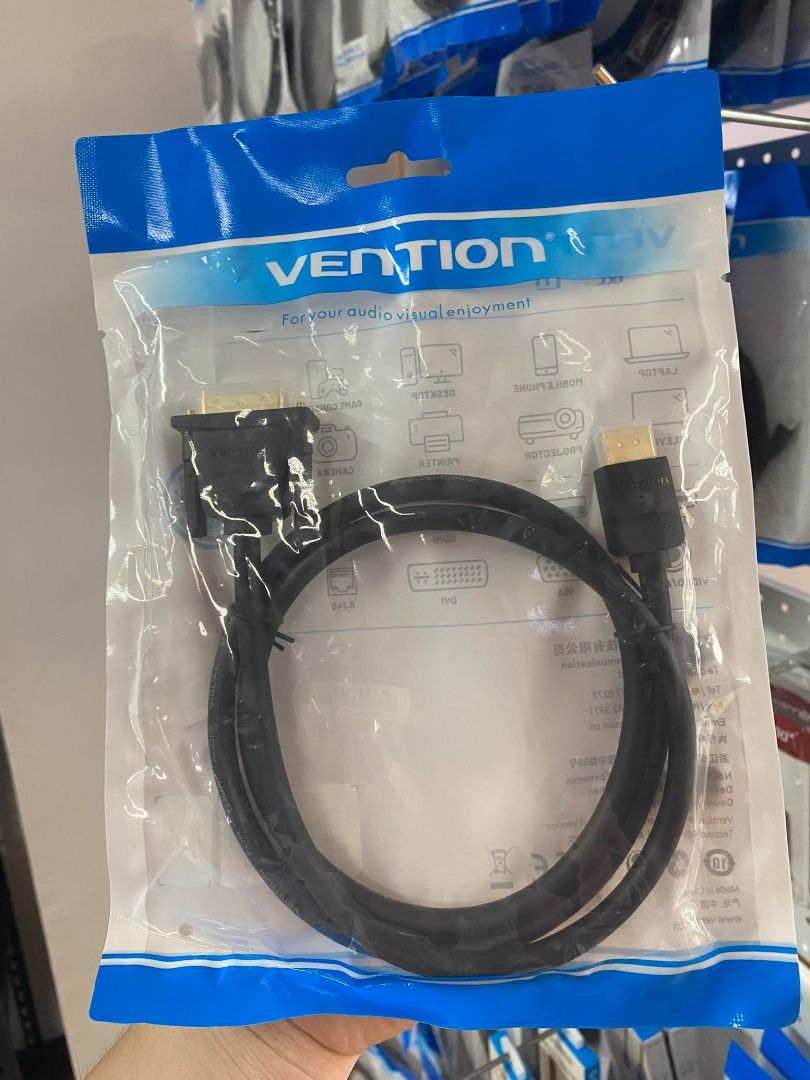 Vention HDMI to DVI Cable Black 1 Meter - Vention ABFBF (Category: Cables & Adaptors) located in Pasig City. Submitted by technofuseofficial (Listing ID 1295048718, Image 3). Description: Vention 1M HDMI to DVI Cable Black ABFBF Model: AGIBI Color: Black Length: 3 meters Connector Type: HDMI Male / DVI (24+1) Male Interface Techniques: Gold-plated Transmission Direction: Dual Direction Resolution: DVI to HDMI - 4K@60Hz HDMI to DVI - 1080p@60Hz Co