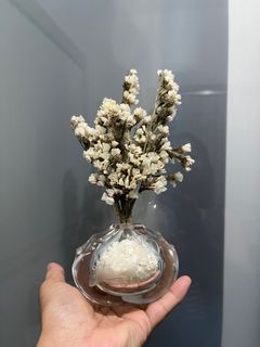 Vintage mini glass vase with glass stones & dried flowers