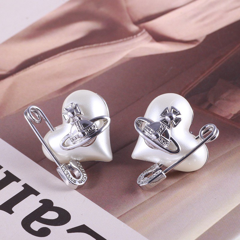 Vivienne Westwood Pearl Big Heart with Safety Pin Pendant Earrings Luxury Accessories on Carousell