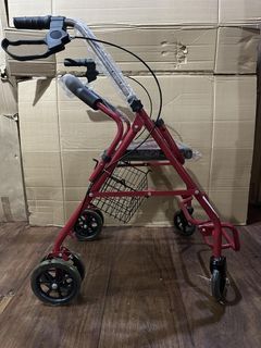 Walker rollator red with footrest