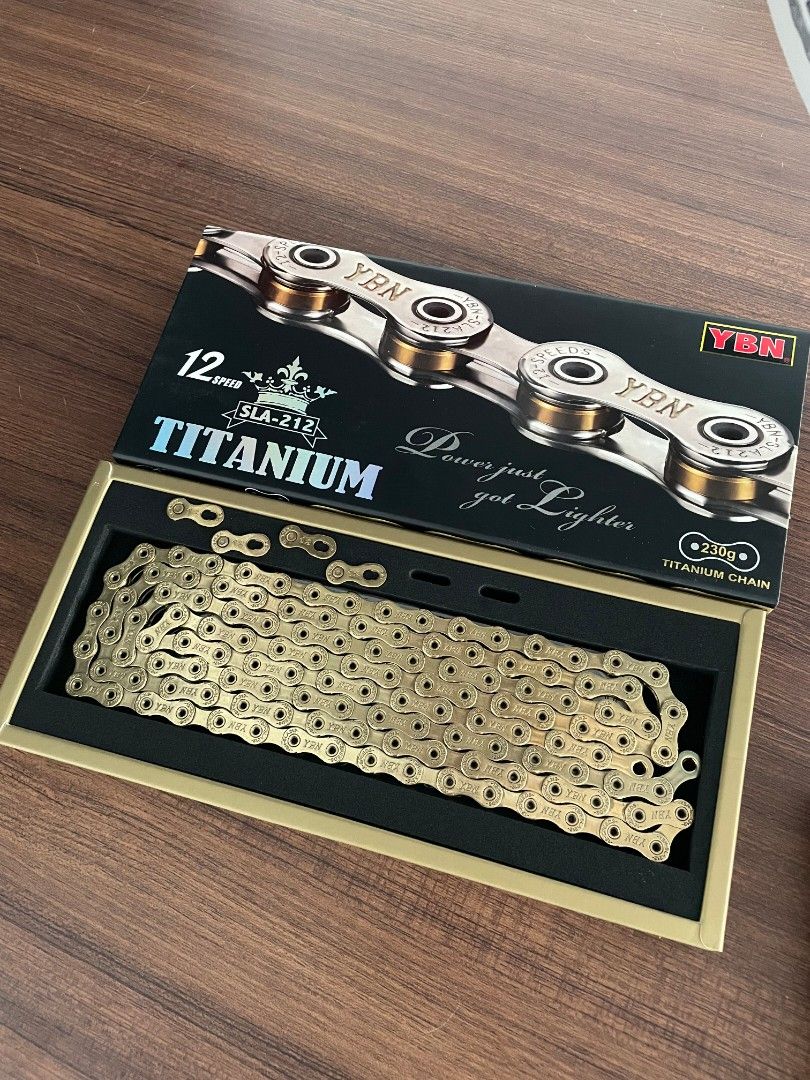 YBN Taiwan Latest SLA212 Titanium 12speed chain. Gold Silver Silver in stock Sports Equipment Bicycles Parts Parts Accessories on Carousell