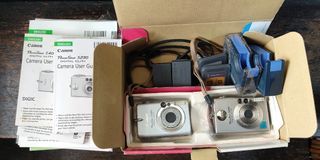 (SOLD!) 2 Sony Digital Cameras with chargers, batteries and more! (for repairs, parts or display)