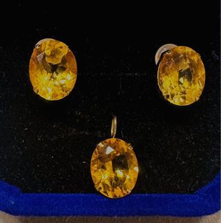6.70 CT Natural Oval Citrine Set (Earrings and Pendant)
