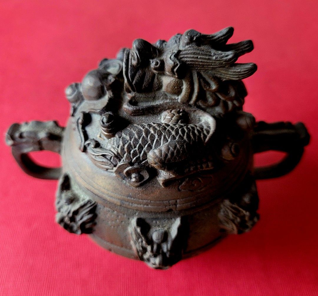在庫大量古銅鏨刻彫 龍首耳香炉 清代 百桐樓珍藏款 銅器 古賞物 中国古玩 蔵出 その他