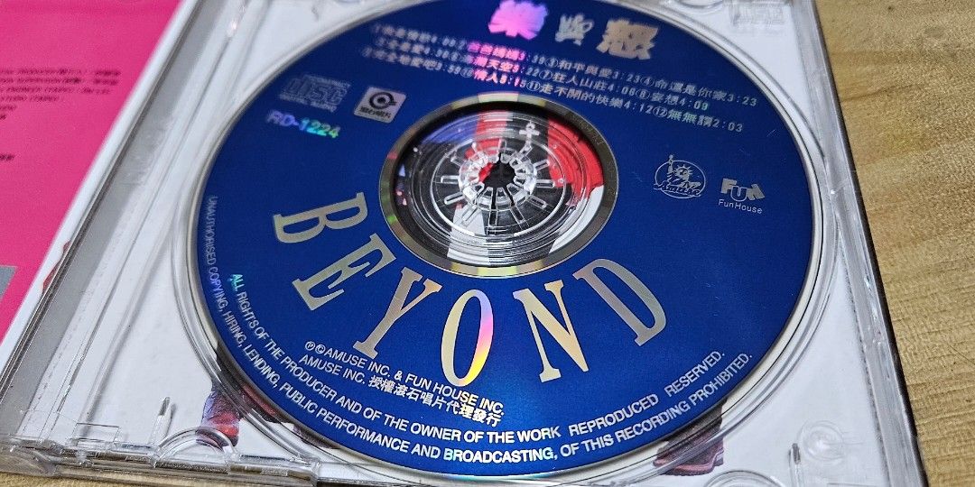 台灣早期版BEYOND 樂與怒K版CD碟滾石出版舊正版碟, 興趣與生活, 音樂