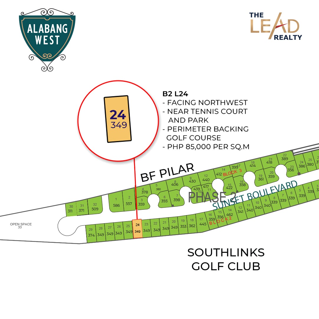 Alabang West Lot For Sale Near Tennis Court and Park near Alabang