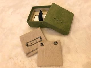 Authentic GUCCI Interlocking GG Silver Stud Earrings Accessories with Cards, Dustbag, Box