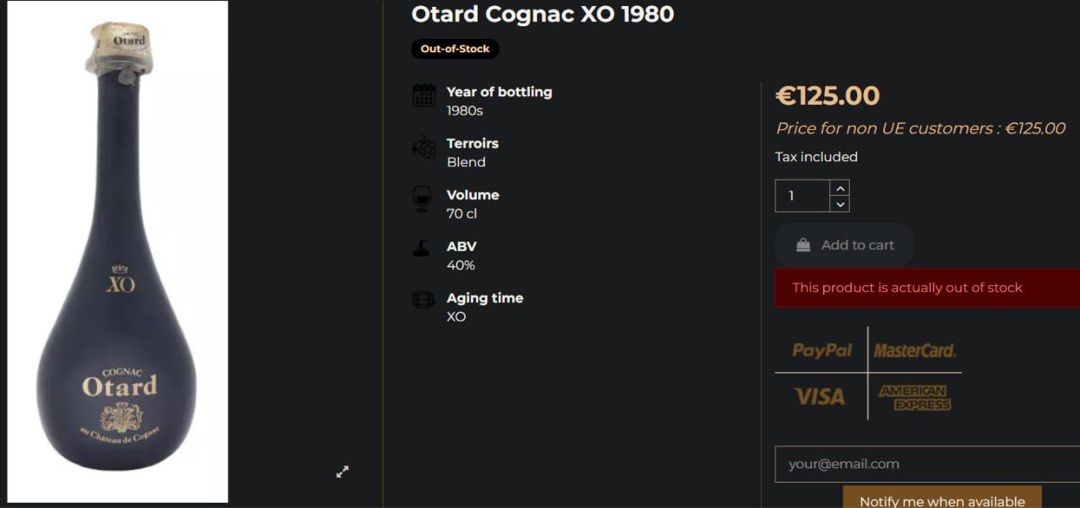 BNIB Otard Cognac XO (1980s), Food & Drinks, Alcoholic