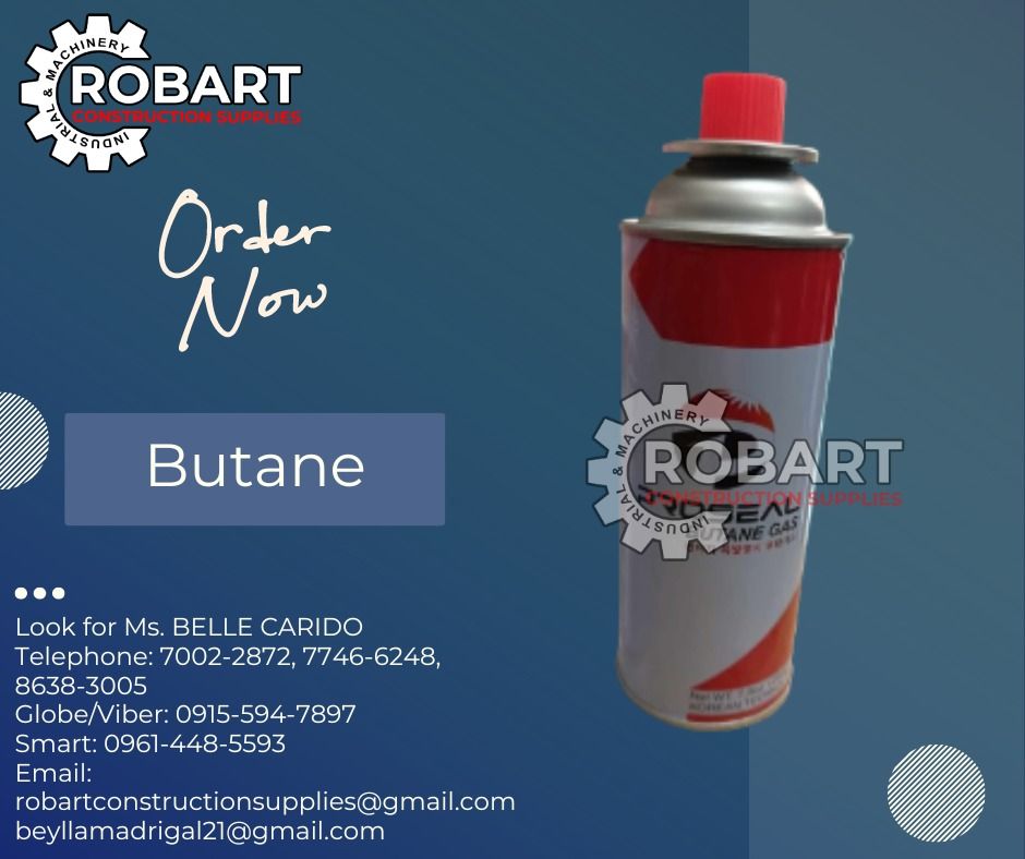 Butane Gas (Category: Construction Tools & Equipment) located in Manila. Submitted by bellarobart (Listing ID 1295201692, Image 1). Description: Butane Gas Brand: Proseal Size: 220g 𝑹𝑶𝑩𝑨𝑹𝑻 𝑪𝑶𝑵𝑺𝑻𝑹𝑼𝑪𝑻𝑰𝑶𝑵 𝑺𝑼𝑷𝑷𝑳𝑰𝑬𝑺 #RobartConstructionSupplies #robartph #constructionmaterials #industrialsupply Office Address: 1405 Yuseco St. Sta Cruz Manila SEND US MESSAGE FOR INQUIRIES ‼️‼️ 🔵100% Trusted Supplier 🔵Competitive Price 🔵𝑾𝒆 