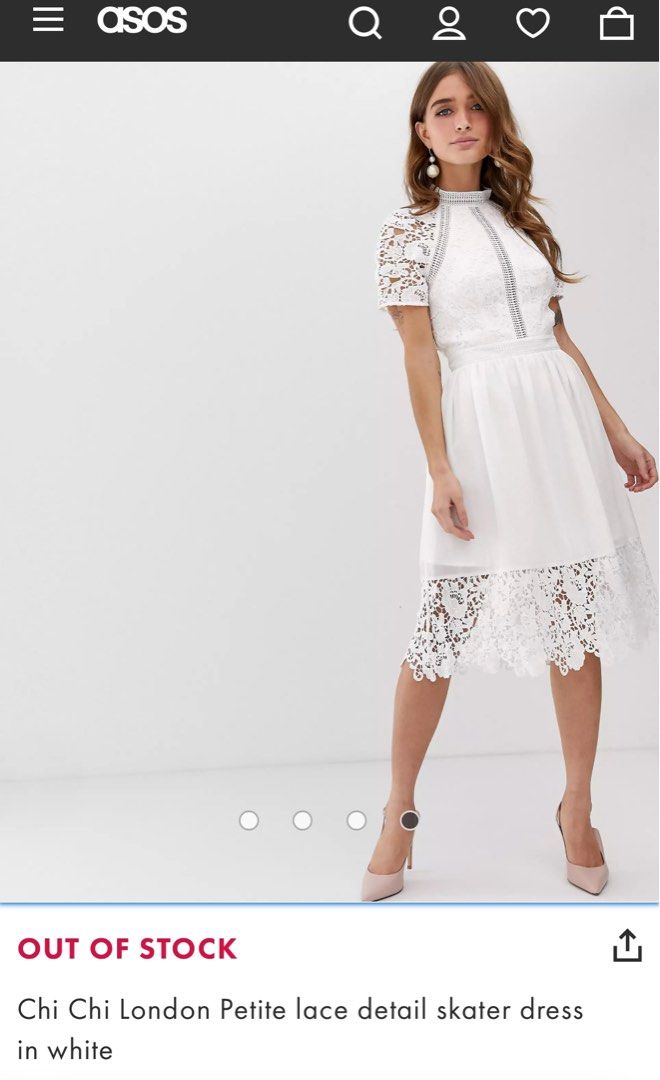 Chi Chi London Petite lace detail skater dress in white