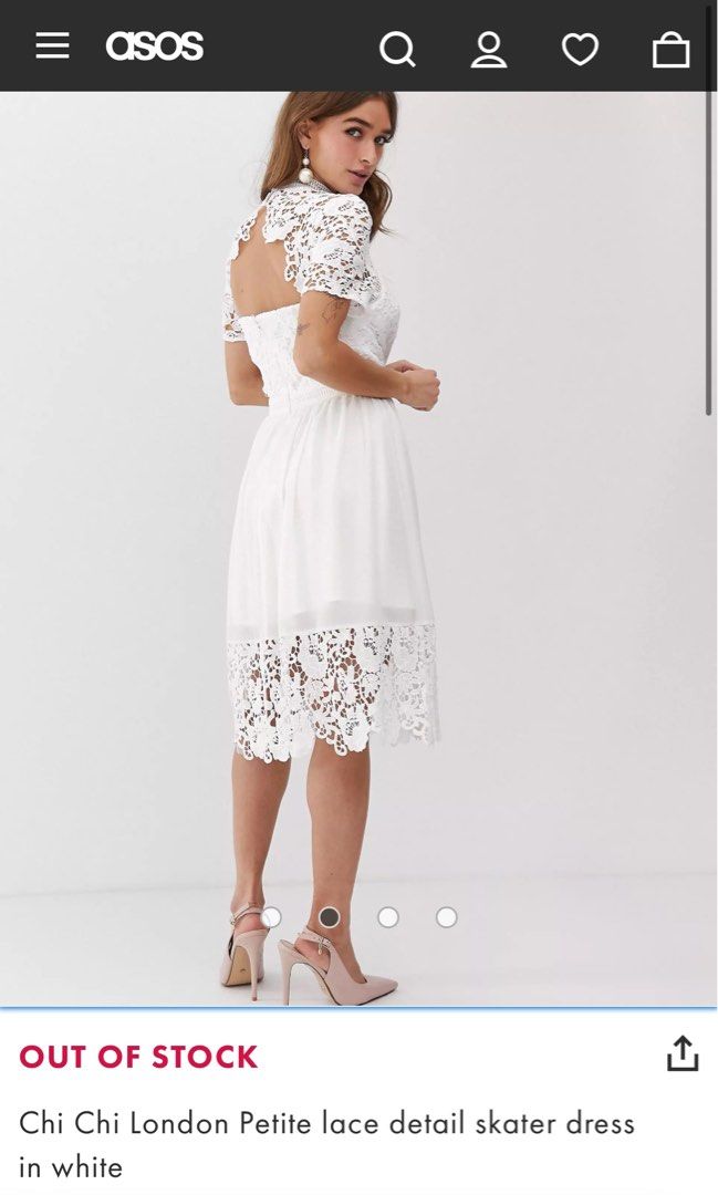 Chi Chi London Petite lace detail skater dress in white