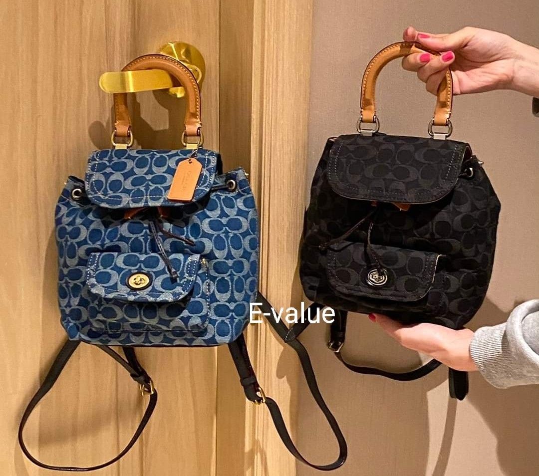 Coach Original Denim Black Blue RIYA BACKPACK 21 IN SIGNATURE DENIM For Women Come with Complete Set Suitable For Gift