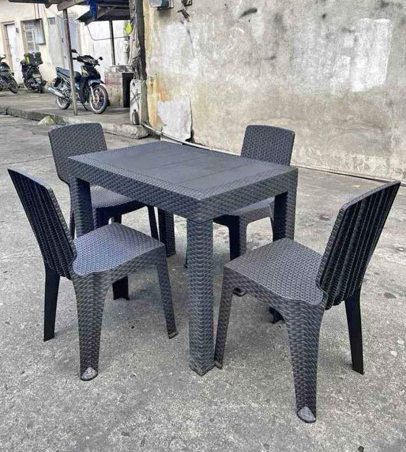 Dining set rattan table and chairs classic and elegant style (Category: Tables & Sets) located in Manila. Submitted by katttt214 (Listing ID 1295266030, Image 3). Description: Rattan dining set and table bodega price on hand plastic rattan 2 seater 4 seater 6 seater 8 seater black brown beige cod or gcash.