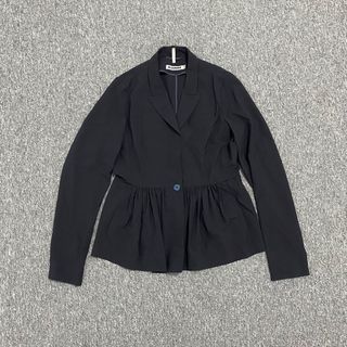 Jil Sander - Black Single Breasted Peplum Waist Coat Jacket