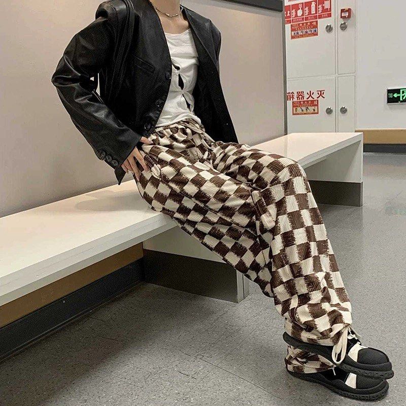 Korean style Checkerboard Long Pants