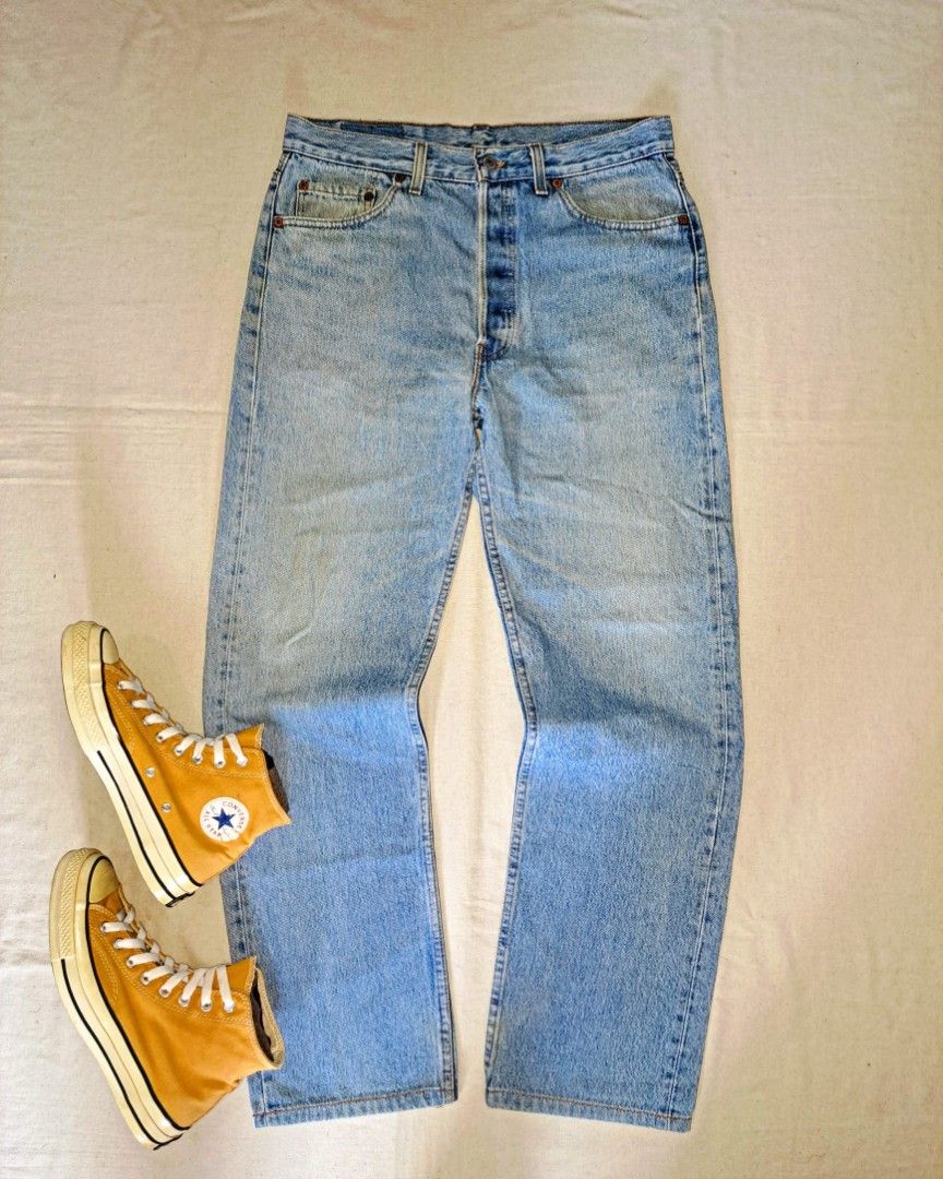 Levis 501 0193 original denim light yellow color fade Jeans 33 Carousell