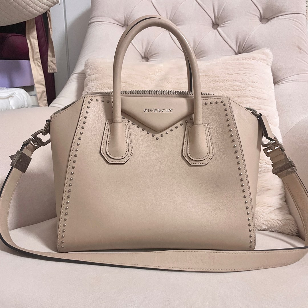 LIMITED EDITION STUDDED 100 CALF LEATHER GIVENCHY ANTIGONA BAG SMALL NUDE