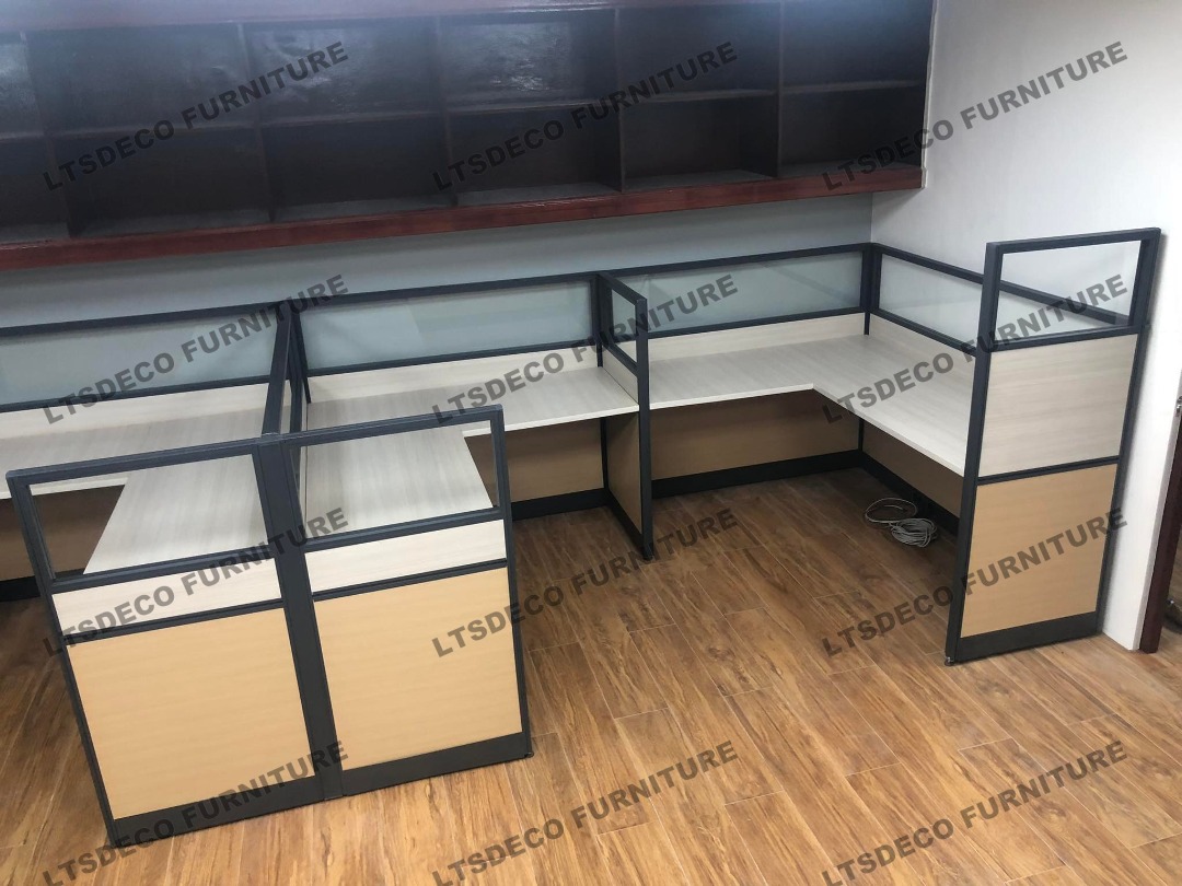 L-SHAPE WORKSTATION CUBICLE TABLE / OFFICE FURNITURE / OFFICE PARTITION ...