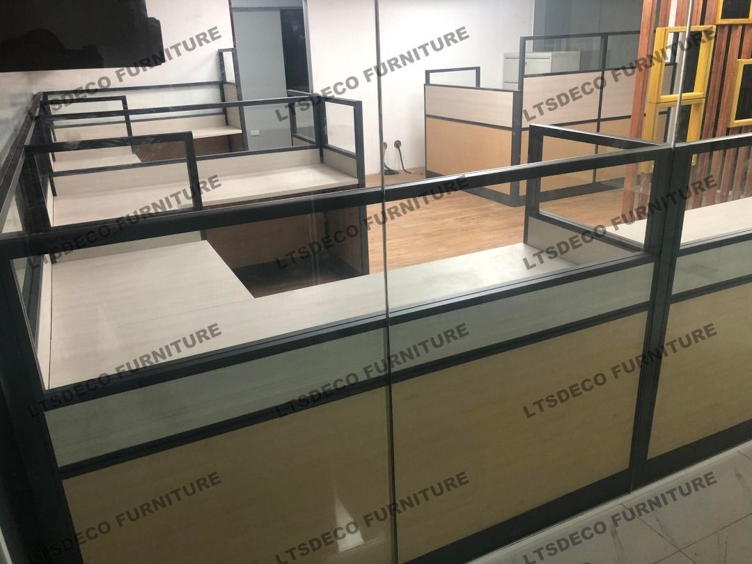 L-SHAPE WORKSTATION CUBICLE TABLE / OFFICE FURNITURE / OFFICE PARTITION ...