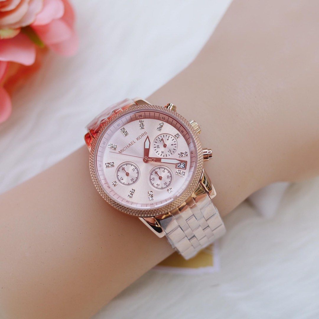 Michael Kors Women s Ritz Rose Gold or Silver Tone Watch MK 6077 5020