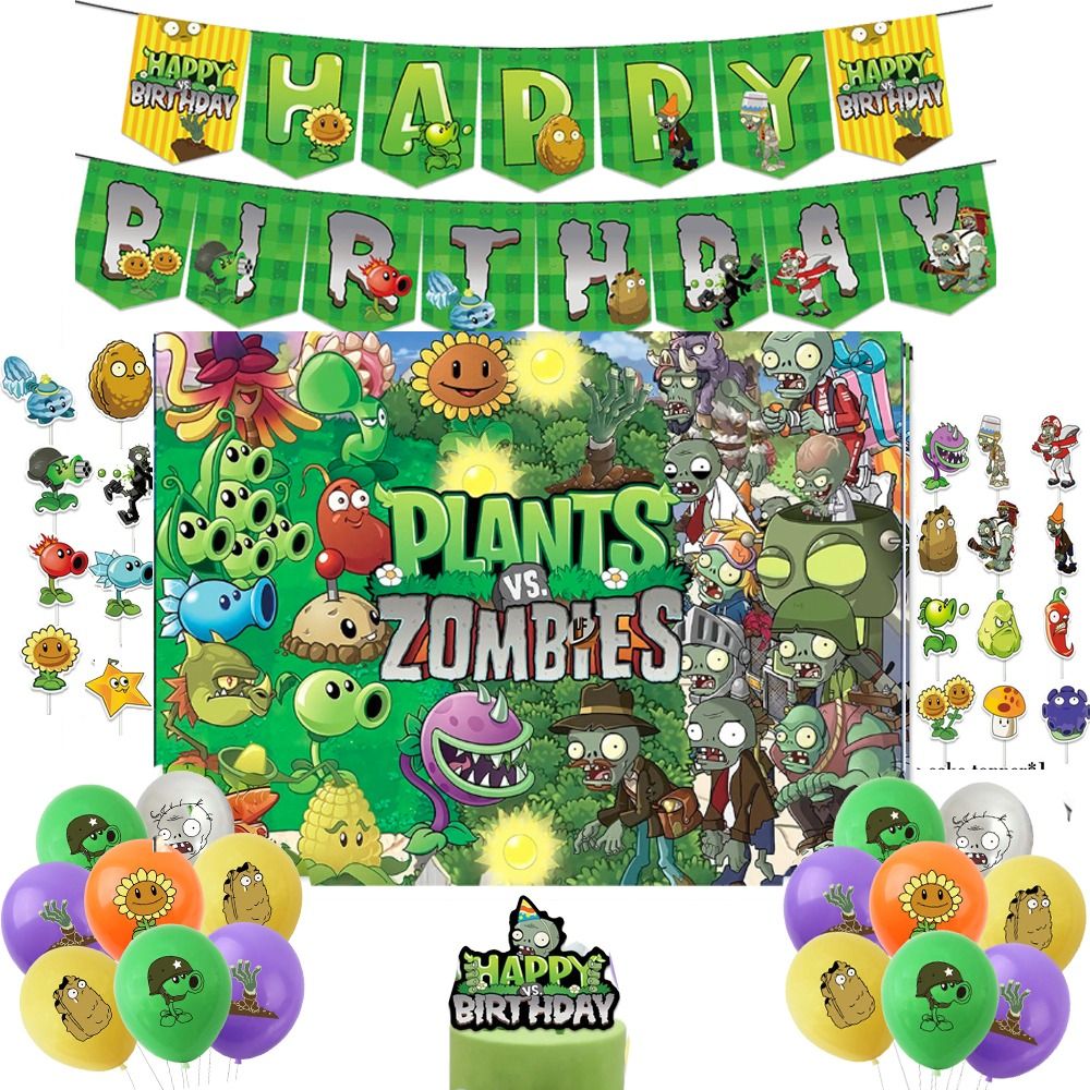 Plants Vs Zombies Deluxe Edition Birthday Theme: HBD Banner, Cake ...