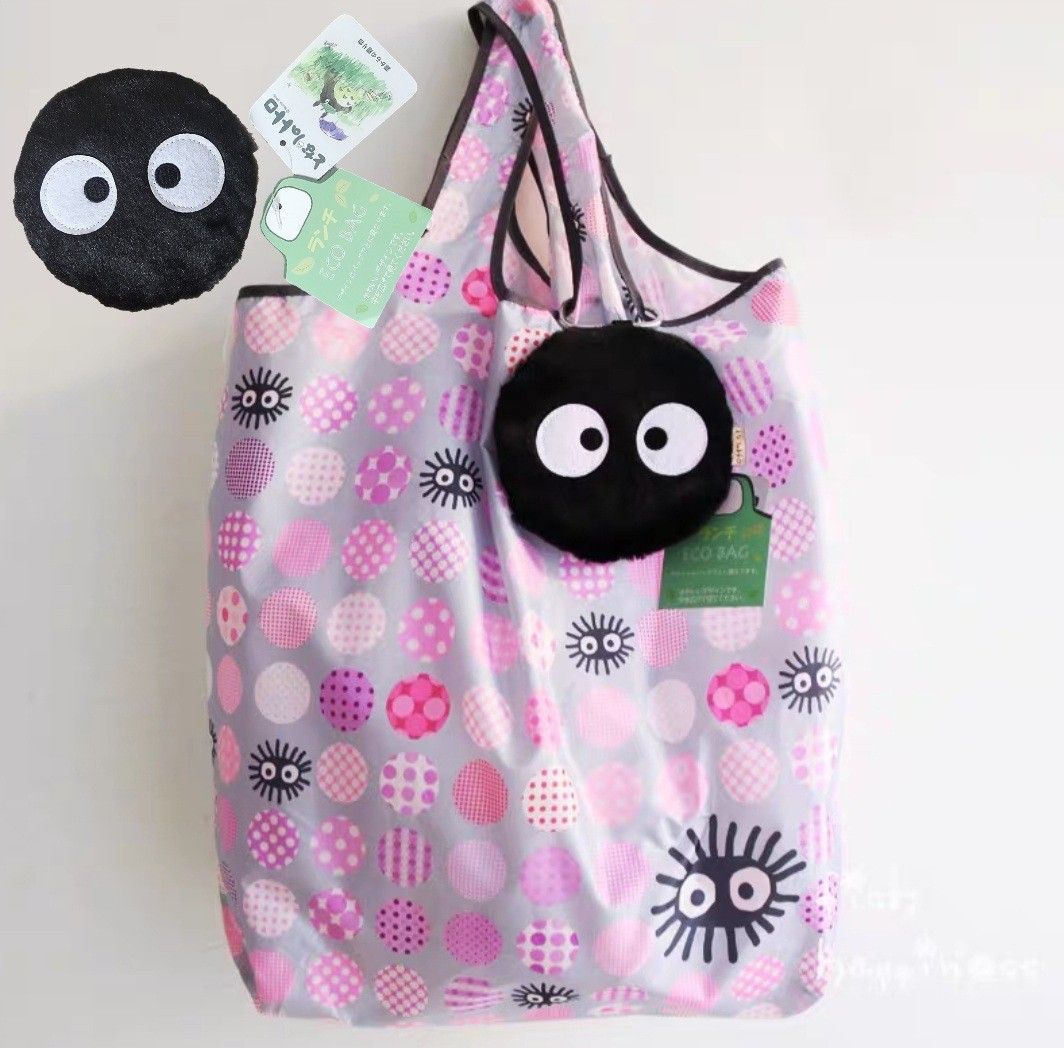 (Ready Stock from Japan 🇯🇵) Studio Ghibli Dust Bunny Eco Tote Bag with Hook (Category: Tote Bags) located in Singapore. Submitted by oddball.fishes (Listing ID 1281073460, Image 2). Description: 🇯🇵 Studio Ghibli Dust Bunny Susuwatari Eco Tote Bag- Super light weight, bought in Japan. Great for supermarket, back up shopping bag for daily use, can be used as a keychain on bags too Dimensions: 45 x 70 cm (Large tote bag, great for supermarket or