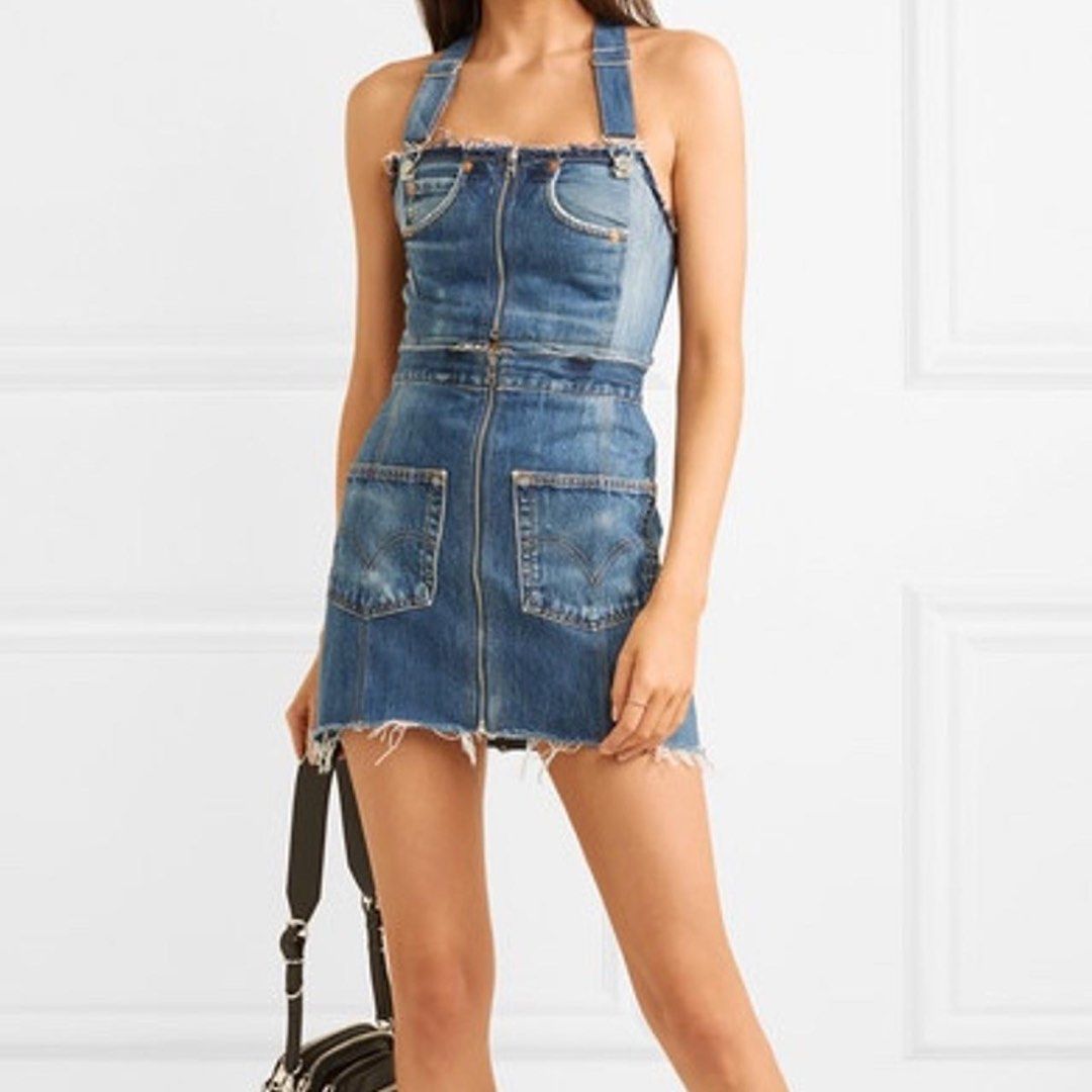 Re done x levis denim overall mini dress skirt set
