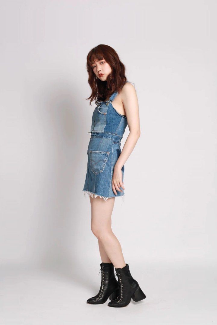 Re done x levis denim overall mini dress skirt set