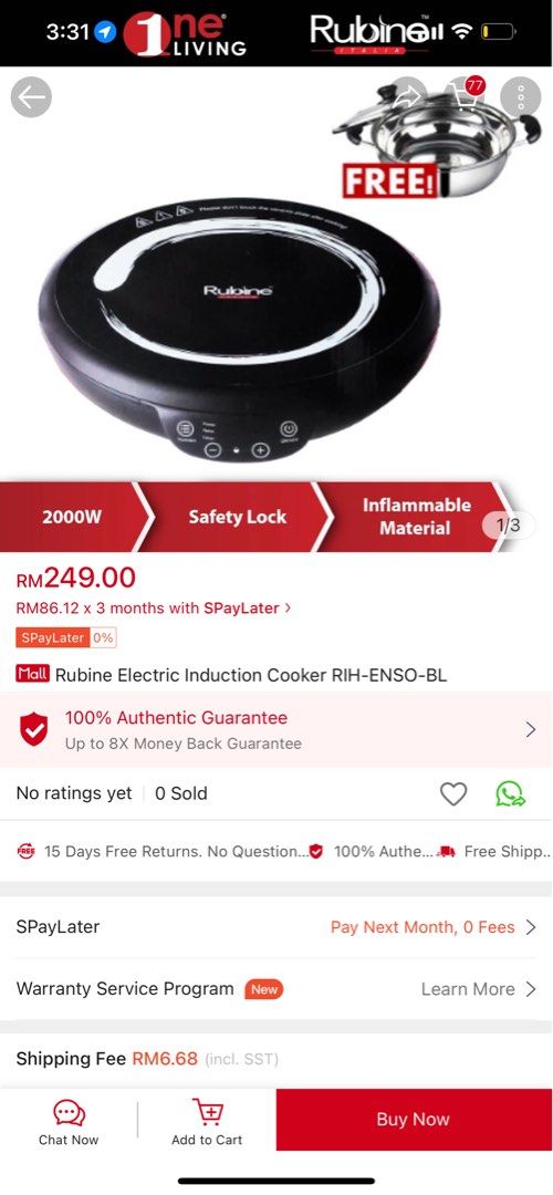 Rubine Induction Cooker (with free pot), TV & Home Appliances, Kitchen