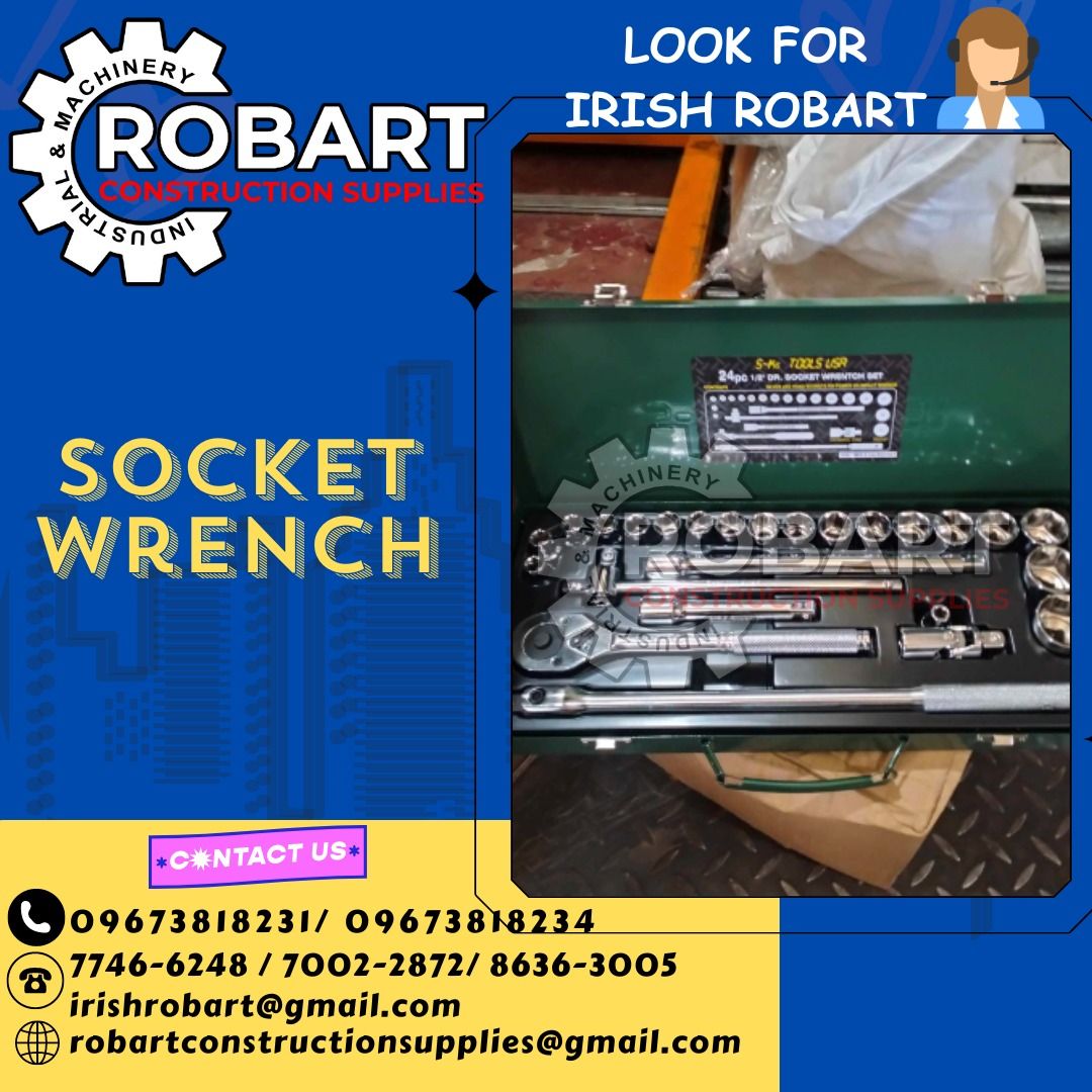 Socket Wrench Set (Category: Construction Tools & Equipment) located in Manila. Submitted by irishrobart_22 (Listing ID 1295262434, Image 1). Description: Socket Wrench Set 8-32mm Sks 1/2" drive (24pcs) SEND US MESSAGE FOR INQUIRIES ‼️‼️ LOOK FOR IRISH ROBART VBR : 0 9 6 7 3 8 1 8 2 3 1/ 0 9 6 7 3 8 1 8 2 3 4 LANDLINE 8-6 3 6 3 0 0 5 / 7 7 4 6 -6 2 4 / 7 0 0 2-2 8 7 2 GMAIL: I R I S H R O B A R T @ G M A I L . C O M Office Address: 1405 Yuseco St