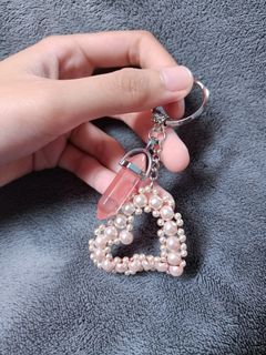 Strawberry quartz with heart keychain/bag charm