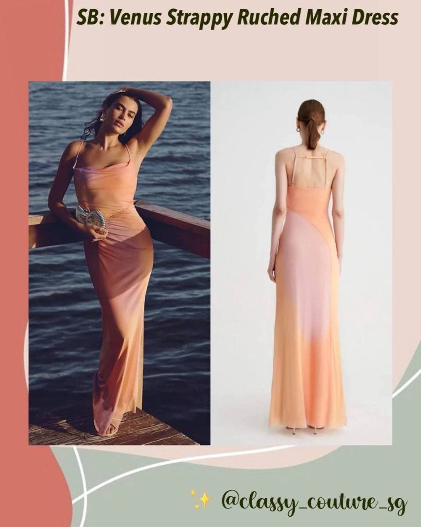 Suboo Venus Strappy Ruched Maxi Dress with Cowl Neck in Ombre
