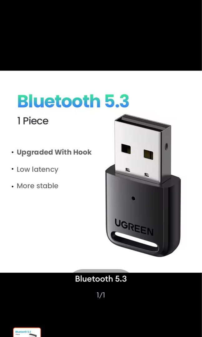 Ugreen Bluetooth 5.3 Adapter (Category: Cables & Adaptors) located in Antipolo. Submitted by eag16_ (Listing ID 1295288671, Image 1). Description: Brand New Sealed Retails PHP299.