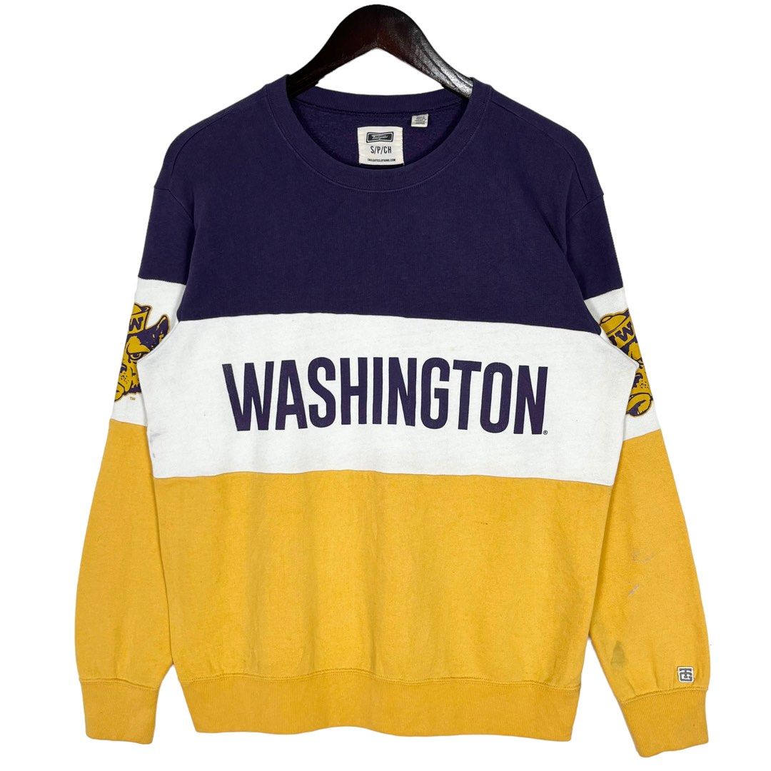 UW University Washington Huskies Stripes Sleeve Logo Printed Crewneck Sweatshirt Size Small Made in Pakistan Women s Fashion Tops Longsleeves on Carousell