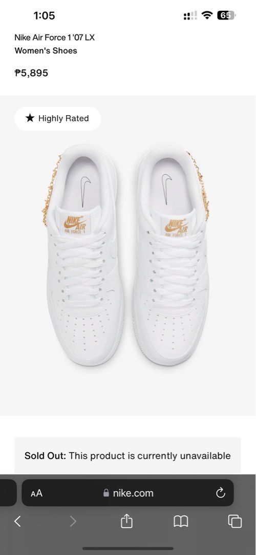 WMNS Nike Air Force 1 '07 LX (Category: Sneakers) located in Manila. Submitted by nothingbutgood (Listing ID 1295225479, Image 1). Description: Bought this higher than the retail price since it’s a hype that time. Php 7,999. Used twice or thrice only. RFS: A lot of shoes, haven’t used this. .