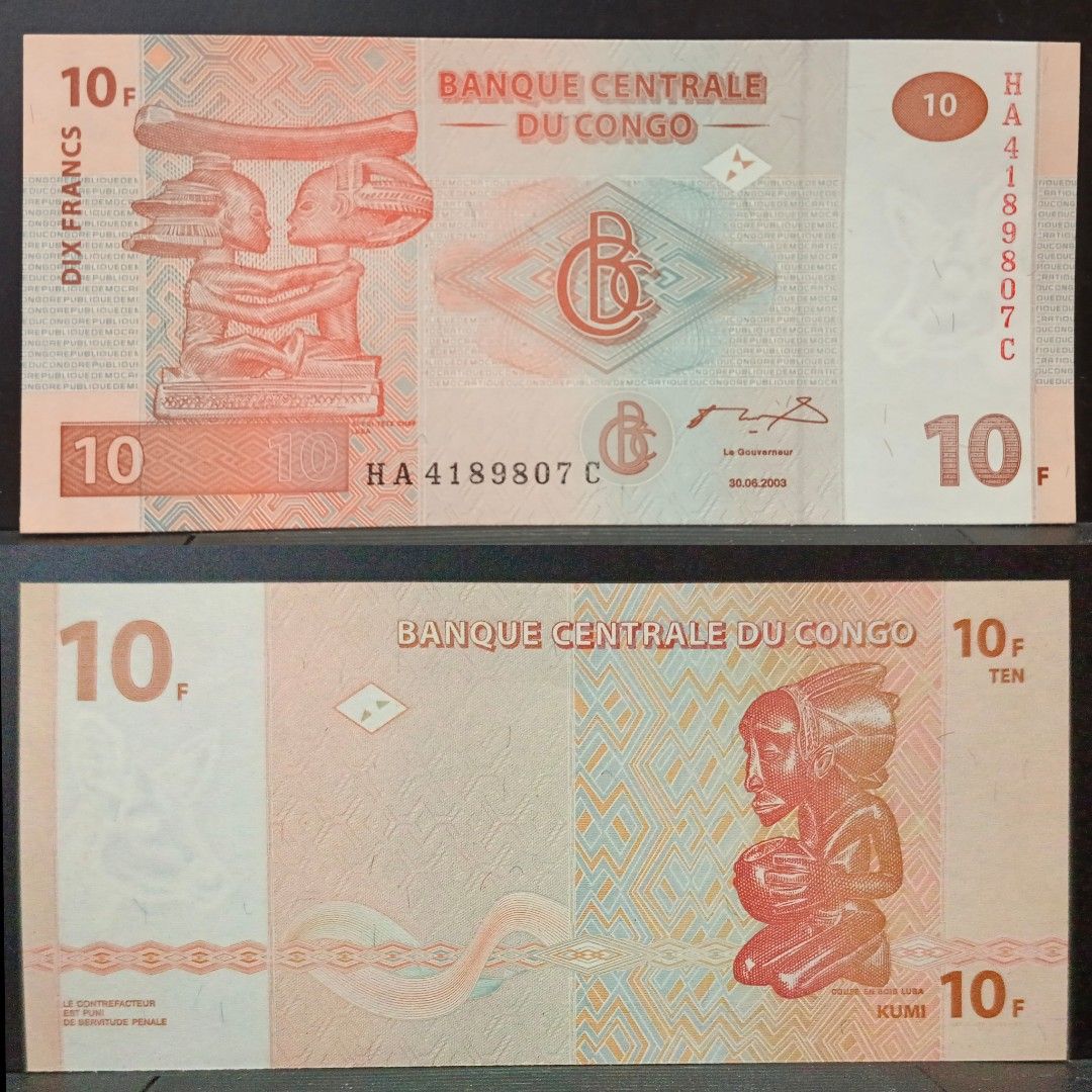 [WNH Notes] Congo Africa World Banknote 10 Francs 2013 Uncirculated UNC ...