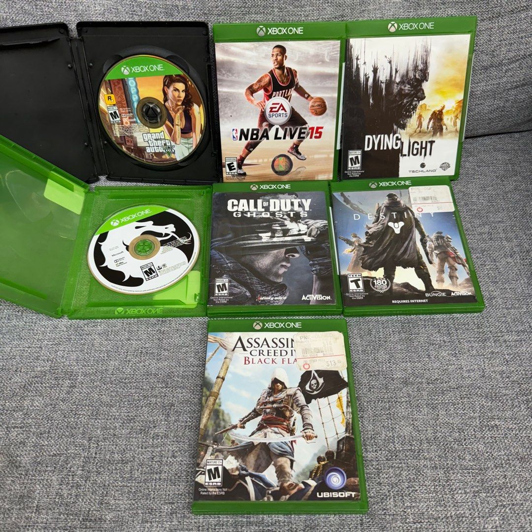 Xbox One Games Bundle (Category: Xbox) located in Manila. Submitted by sweettotes_ph (Listing ID 1295312091, Image 1). Description: Take all for only 3500 fixed GTA V NBA Live 15 Dying Light Mortal Kombat Call Of Duty Ghosts Destiny Assassins Creed Black Flag No issues Good condition Fully working For pickup or delivery Bdo Gcash Cod payment.